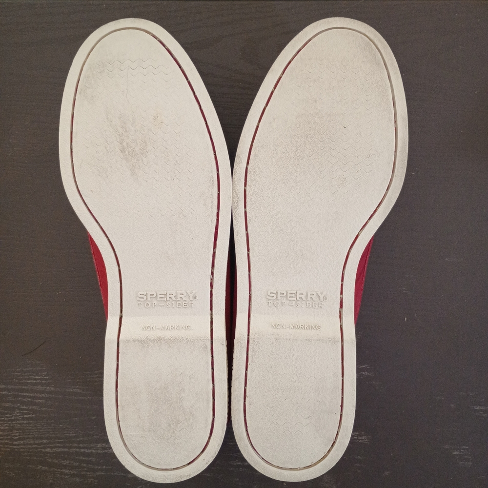 Sperry Red Suede Boat Shoes with White Accents. NEW Men's 9.5M - Picture 4 of 6